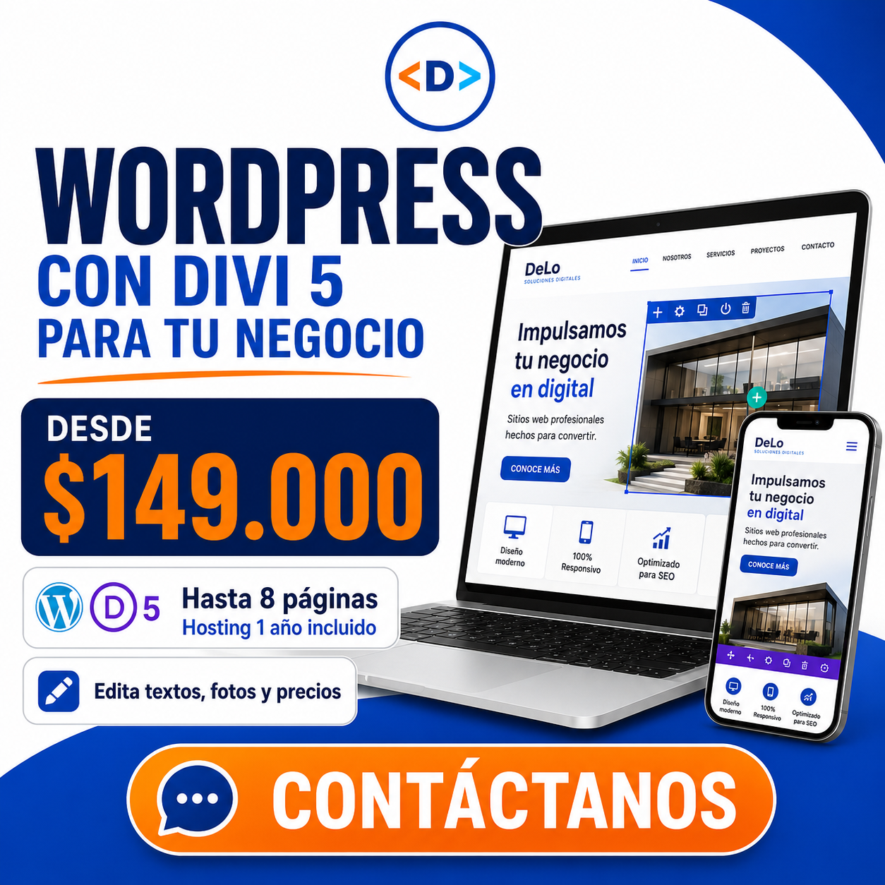 WordPress con Divi 5 hasta 8 páginas — DeLo